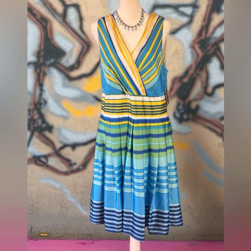 Muse Yellow and Blue Sleeveless Wrap Midi Dress